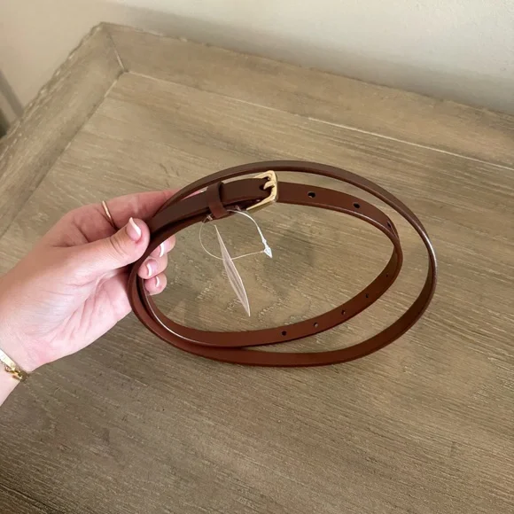 NWT J. Crew Dark Nutmeg Classic Italian Leather Gold Buckle Belt - Picture 2 of 5